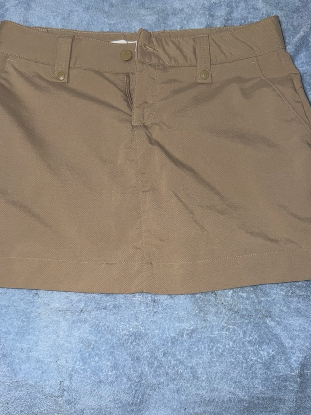 Under Armour Khaki Flat-Front Performance Smirt with shorts underneath